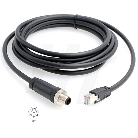 M12 Ethernet 8 Pole A-Code RJ45 Cat5e Cable for Cognex Industrial Camera Sensor (3 Meter)