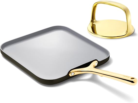 Caraway 11" Non-Stick Square Griddle Pan and 6" Grill Press Duo