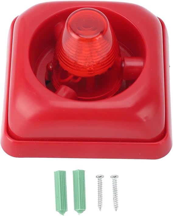 LED Fire Alarm with Visual Strobe, 115 dB Loud Siren, 3 Warning Sound Modes, DC 12 V/24 V Audible Visual Alarm for Home, Bedroom, Office, Warehouse, Wall or Ceiling Mount, ABS Housing, White