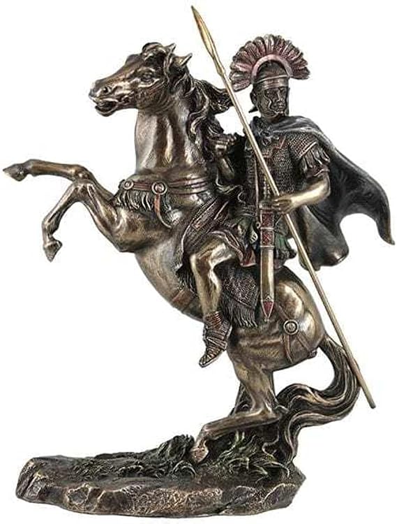 Bronzed Finish Roman Centurion on Horseback Statue