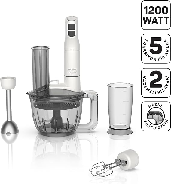 Arzum AR1187 Soprano Max Neo Multi Blender Seti 5 Fonksiyonlu 1200W, Beyaz