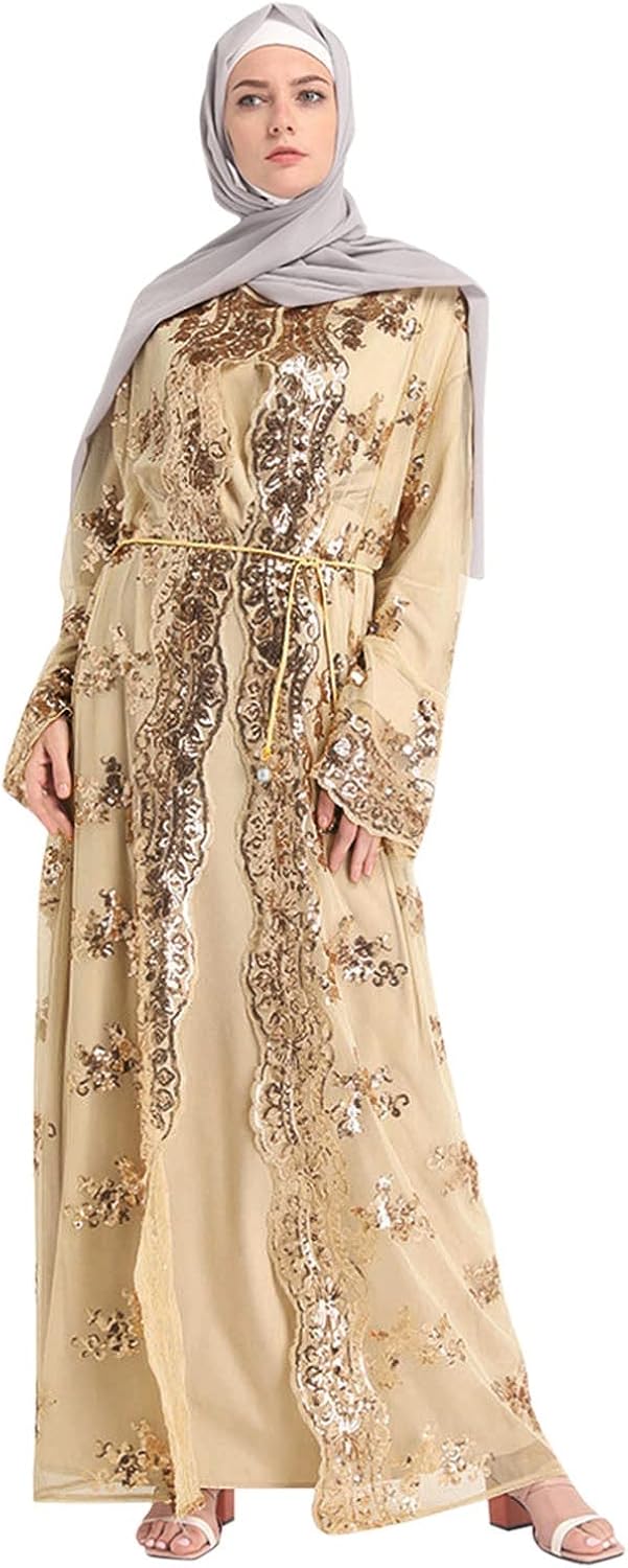Kaftan Hollow Sequin Out Arab Cardigan Islamic Long Loose Abaya Cardigan Muslim Cardigan Giraffe Print Purse