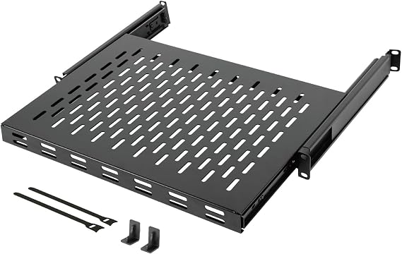 Tecmojo 1U 4-Post Server Rack and Network Rack Sliding Shelf Adjustable Depth 350mm-500mm with M6 Screws and Anti-slip stop