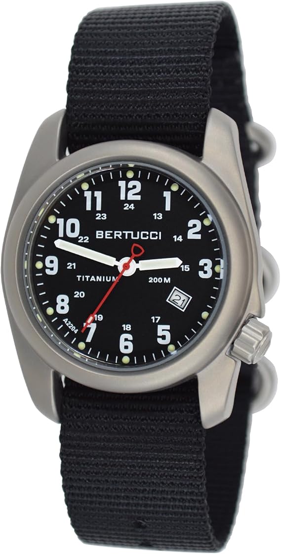 BERTUCCI 40 mm Titanium Field Watch - A-2T Original ClassicTM - Black Dial, Black Nylon Band 12022
