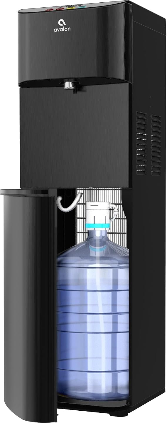 Avalon Electronic Bottom Loading Water Cooler Dispenser - 3 Temperatures, Hot, Cool & Cold, Digital Clock with Temperature Control, Durable Stainless Steel Cabinet, Self Cleaning, Black