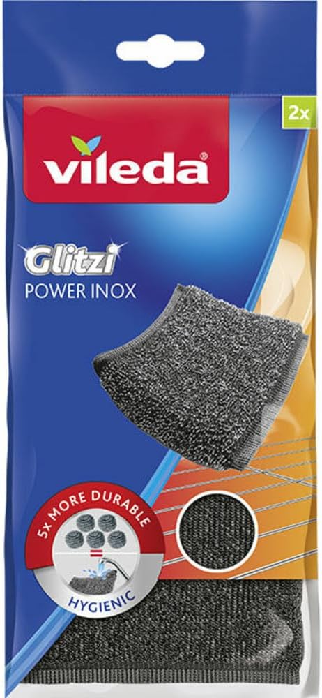 Vileda Glitzi Power INOX Steel Sponge for Stubborn Dirt, 2 Pieces