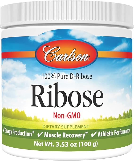 Carlson - Ribose, 100% Pure D-Ribose, Non-GMO, Energy Production, Muscle Recovery & Athletic Performance, 3.53 oz (100 g)