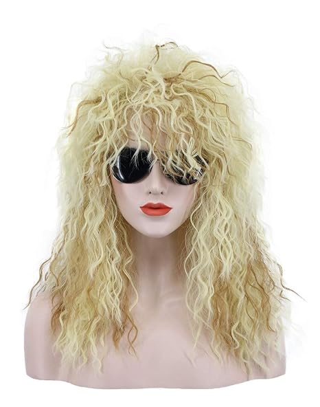 karlery Men's Long Curly Blonde 80s Heavy Metal Rocker Wig 70s Theme Party Wig