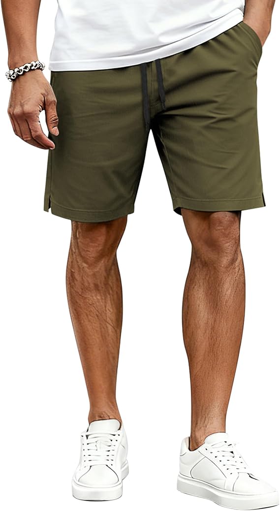 COOFANDY Mens Casual Shorts Cotton Drawstring Elastic Waist Lightweight 9" Chino Golf Shorts Summer Beach Shorts