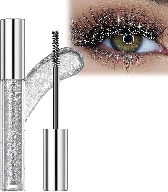 Question Beauty Glitter Mascara, Question Beauty Mascara,Sparkle Mascara for Eyelashes,Glitter Shimmer Colored Mascara,Waterproof Colorful Lashes for Eyelashes,Party Wedding (Silver)