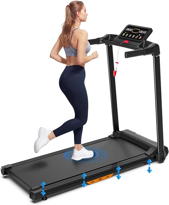 Walking Pad Treadmill with Handles, Space-Saving Compact Walking Jogging Running Machine with LED Display, Portable Walking Pad for Home & Office, 265 Lbs Capacity
