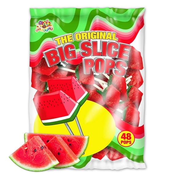 ALBERTS Big Slice Watermelon Lollipops 48 Count Bulk Pack | Juicy Tropical Flavored Candy Suckers Individually Wrapped for Parties, Events & Sharing