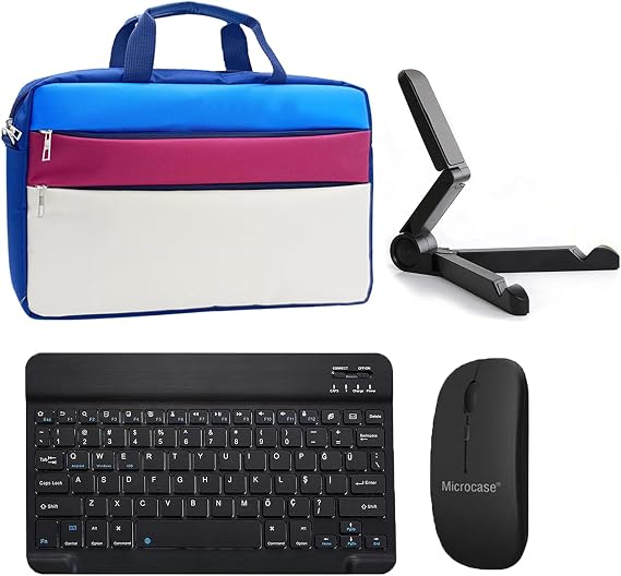Microcase Huawei Matepad Pro 13.2 inch ile uyumlu Tablet Çanta+Bluetooth Klavye+Mouse+Tablet Standı Siyah-AL4840 (Krem Bordo Mavi)