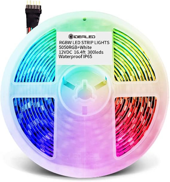 GIDEALED RGBW LED Strip Light 16.4ft,Dimmable SMD5050 RGB Cold White 12V 300LEDs Mixed Color Changing 5 pin LED Flexible LightStrip Ambiance Lighting for Home Decoration,Only RGBCW LED Tape Lights [Energy Class F]