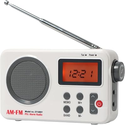 Portable AMFM Radio, Digital Shower Radio Battery Operated, Mini Stereo Radio with Earphone Port & Large LCD Display, Headphone Jack Wireless Speaker for Bathroom Home Kitchen