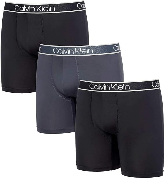 Calvin Klein Mens 3 Pack Microfiber Boxer Briefs (Black/Grey/Black, Medium)