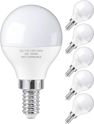 PARTPHONER E12 LED Bulbs 60W Equivalent, E12 Small Base Candelabra Ceiling Fan Bulbs 6W 620LM, A15 Globe Bulb 85 CRI Non-dimmable 5000K Daylight White, 6 Pack