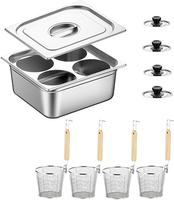2/4/6 Holes Stainless Steel Pasta Cooker Set, Pasta Pot with Strainer Baskets, Ramen Spaghetti Boiling Pot with Lid, for Home Kitchen Restaurant Commercial Cooking,4 Holes