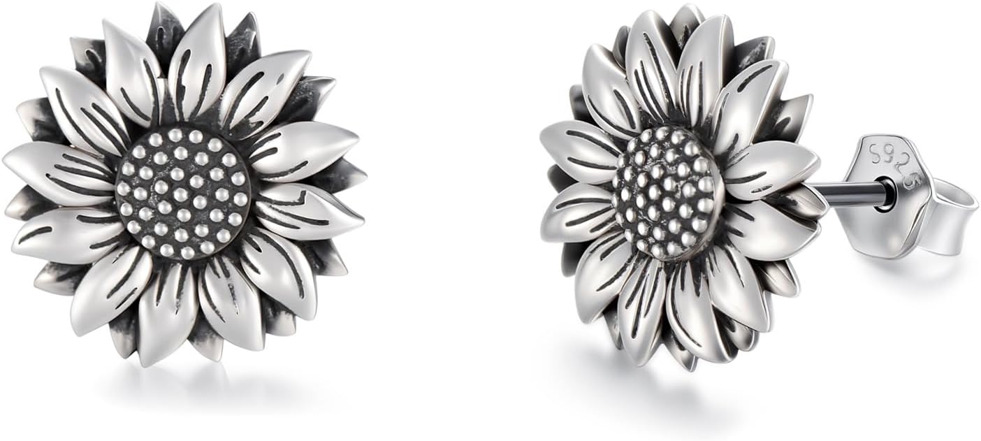 925 Sterling Silver Sunflower Earrings Crystal Stud You are My Sunshine Two Tone Jewelry Gifts for Women Mom