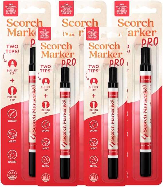 Scorch Marker Pro 5 Pack, Bulk Wood Burning Markers for Makers and Classes