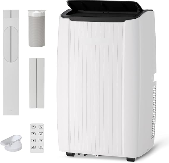 12,000 BTU Portable Air Conditioner, 4-IN-1 Portable AC Unit for Rooms Up to 550 Sq. Ft. with Cooling, Dehumidifier, Fan, Sleep, Auto Swing, LED Display, 24H Timer, Remote & Installation Kits Included