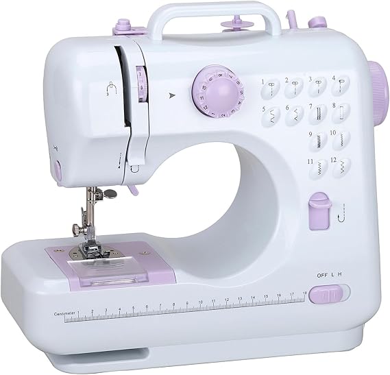 Mini Sewing Machine for Beginner, Portable Sewing Machine,12 Built-in Stitches Small Sewing Machine Double Threads and Two Speed Multi-function Mending Machine with Foot Pedal for Kids, Women (Purple)
