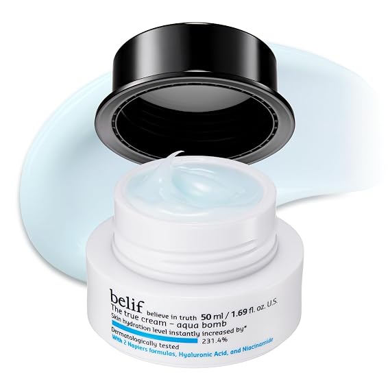 belif Aqua Bomb Daily Niacinamide Hydrating Moisturizer, Lightweight Plumping Facial Cream with Hyaluronic Acid & Squalane, Cooling Effect, Anti-Aging, Korean Skincare, 1.68 fl oz (50ml)