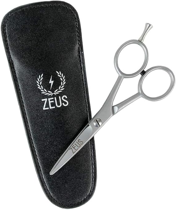ZEUS Stainless Steel Beard Trimming Scissors for Men with Leather Case
