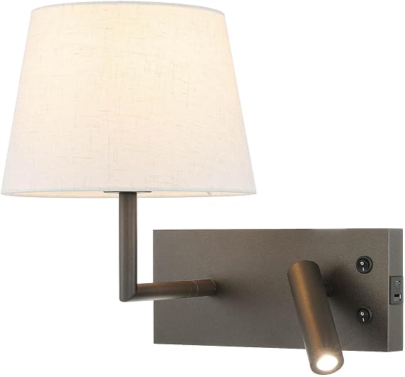 XiNBEi Lighting Bedside Wall Light with USB, On Off Switch & Reading Light [Energy Class A]