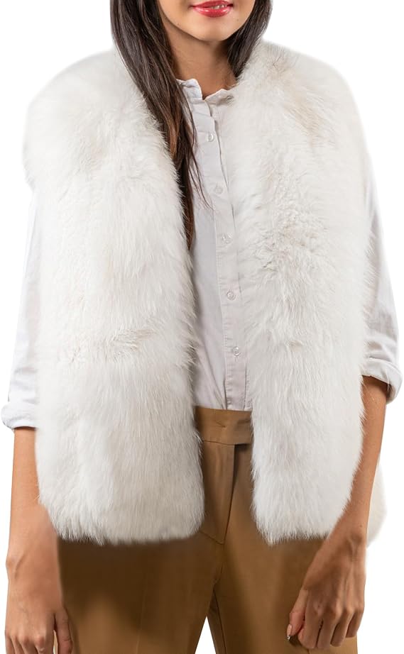 Flygo Women's Sleeveless Fluffy Faux Fur Vest Open Front Fall Winter