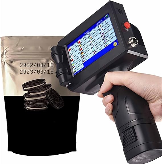 Handheld Inkjet Printer,Handheld Printer Portable 4.3 Inch Fast Dry Inkjet Coding Machine with Touch Screen,Expiration Date,Barcode,QR Code,Logo,Batch Series No