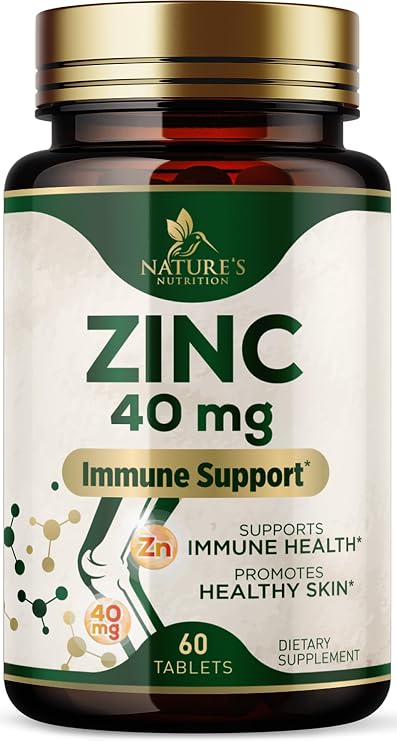Zinc 40mg - High Potency Supplement for Immune System Support & Skin Health - Best Zinc Tablets for Women & Men - Vegan Zinc Antioxidant Supplements - Gluten-Free - Bottled in the USA - 60 Tablets