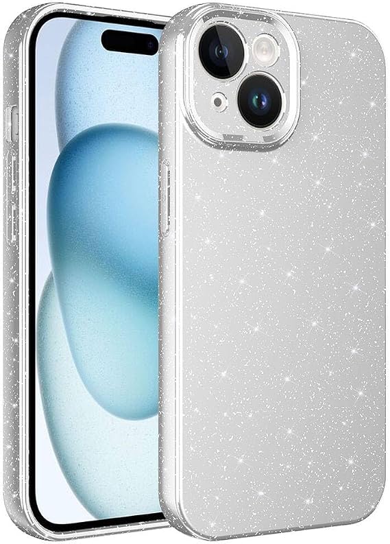 Coverzone Apple iPhone 15 ile uyumlu Z-Jelly Kılıf Kamera Korumalı Simli Işılıtılı Renkli Parlak Silikon Kapak-Silver