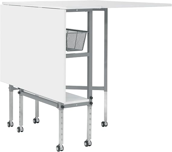 Sew Ready Adjustable Hobby and Cutting Craft Table with 2 Storage Drawers | Folding Craft Table with Metal Mesh Drawers, Lower Shelf & Powder-Coated Frame, for Sewing, Quilting & Fabric Cutting