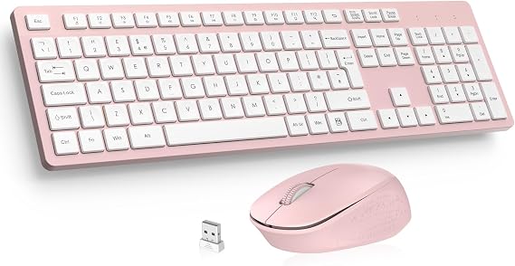 LeadsaiL Wireless Keyboard and Mouse Set, 2.4GHz USB Computer Keyboards and Mouse Combo, Ergonomic Design with 12 Multimedia Shortcuts for HP/Lenovo Laptop and Mac-Pink