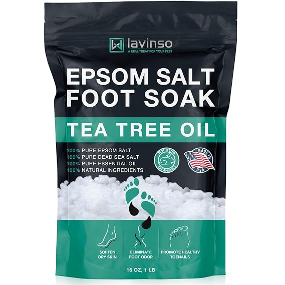 Tea Tree Oil Foot Soak with Epsom Salt - Made in USA - for Toenail Health, Athletes Foot, Stubborn Foot Odor, Softens Calluses & Soothes Sore Tired Feet - 1 LB