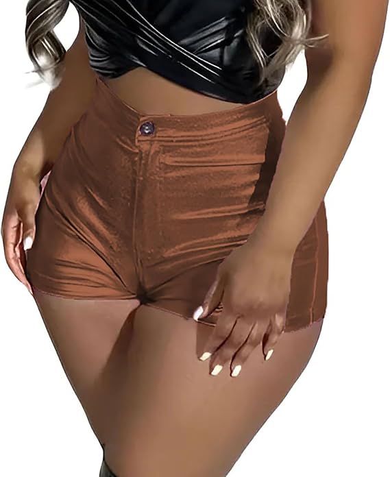 KANSOON Womens Metallic Faux Leather Shorts High Waisted Shiny PU Shorts