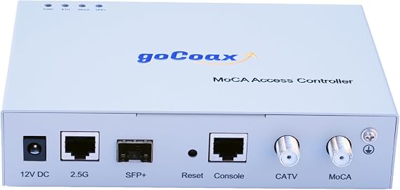 goCoax MC-01 MoCA Access 2.5 Controller | 2.5Gbps Symmetrical Data Rate | 10G SFP+ Slot & 2.5G Ethernet Port | Supports up to 31 CPE Slaves | High-Speed Fiber Extension for MDUs