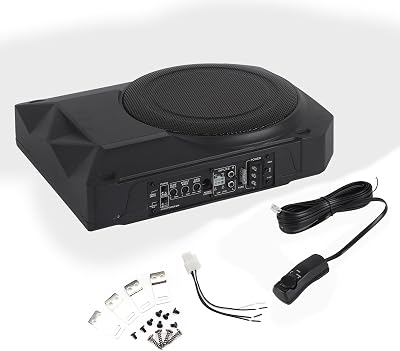 600W Car Active Under Seat Subwoofer Woofer Speaker Universal Audio Amplifier High Power Low Distortion Ultra Thin Body Black Aluminum Iron Universal for Car