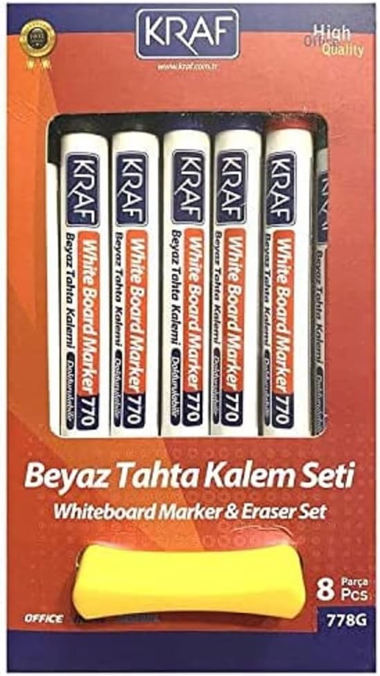 KRAF BEYAZ TAHTA KALEMİ & SİLGİ SET 778G 8 Lİ (7+1 Silgi)