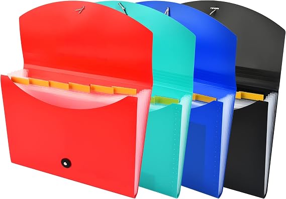 Expanding File Folder with Labels, 7 Pocket Accordion Document Organizer Expanding Zip File Folder, Letter A4 Paper Document Accordion Folder,4 Pack
