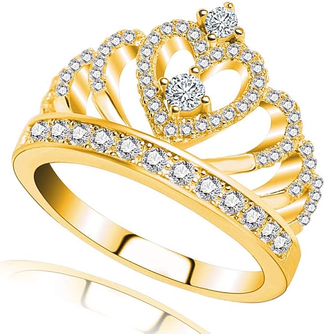 CCBFY Princess Queen Crown Rings for Women Eternity Heart-Shaped Promise Ring Zircon Jewelry