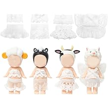 4 Sets Mini Doll Clothes for Sonny Angel, fit for 3 Inch Collectible Dolls for Adult Collectors, Includes Tops and Skirts for Display and Decoration (Ivory Angel Dream)