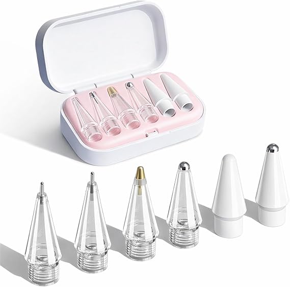 6 Pack Replacement Tips for Apple Pencil 1st/2nd Generation & USB-C Stylus Pen Tips with Carrying Case Precise Control High Sensitivity Stylus Nibs Wear-Resistant Pink