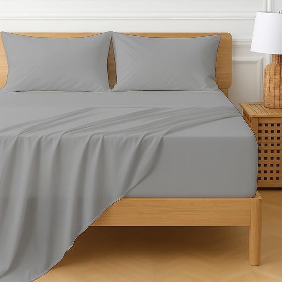 True Linen 500 Thread Count 100% Egyptian Cotton Sheet Set -Full Size Sheets Set - 22 inch Deep Pocket of Fitted Sheet - 4 Piece Sheet Set (Silver Grey Solid-Full 22 inch Deep Pocket Sheets)