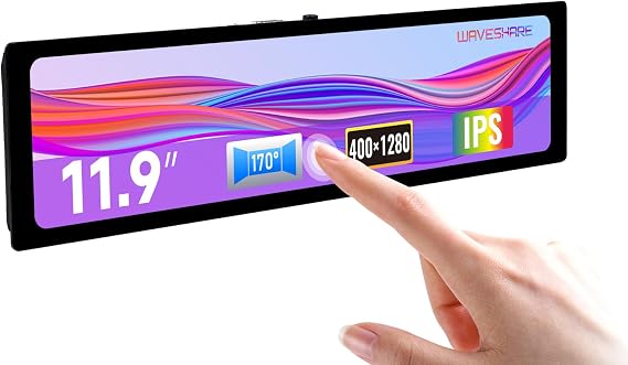 waveshare 11.9inch Capacitive Touch Display Compatible with Raspberry Pi 5/4B/3B/Zero/Zero W/Zero 2W/Pico/Pico W/Pico WH, 3201480 Resolution IPS DSI Interface