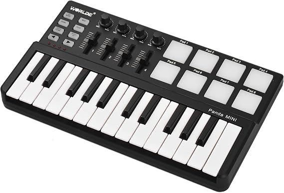 MIDI Controller, Portable Mini 25-Key USB Keyboard and Drum Pad MIDI Controller