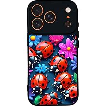 Apple iPhone 17 Pro Max ile Uyumlu Uğurböceği Baskılı, Mat Siyah, Yumuşak Silikon, Şok Emici Kapak Kılıf