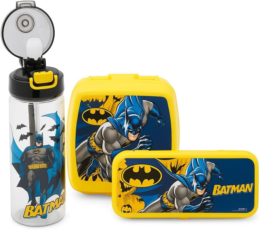 Batman Lisanslı Okul Seti; 500 ml Matara, Beslenme Kutusu, Kalem Kutusu