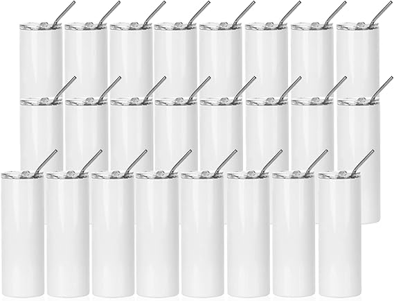 PYD Life 24 Pack Sublimation Tumblers Straight Skinny 20 OZ Bulk Wholesale